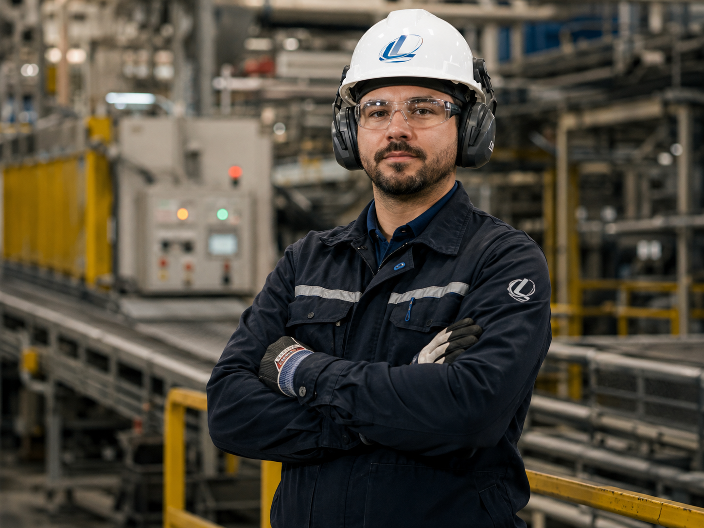Profissional utilizando equipamentos de proteção individual em ambiente industrial