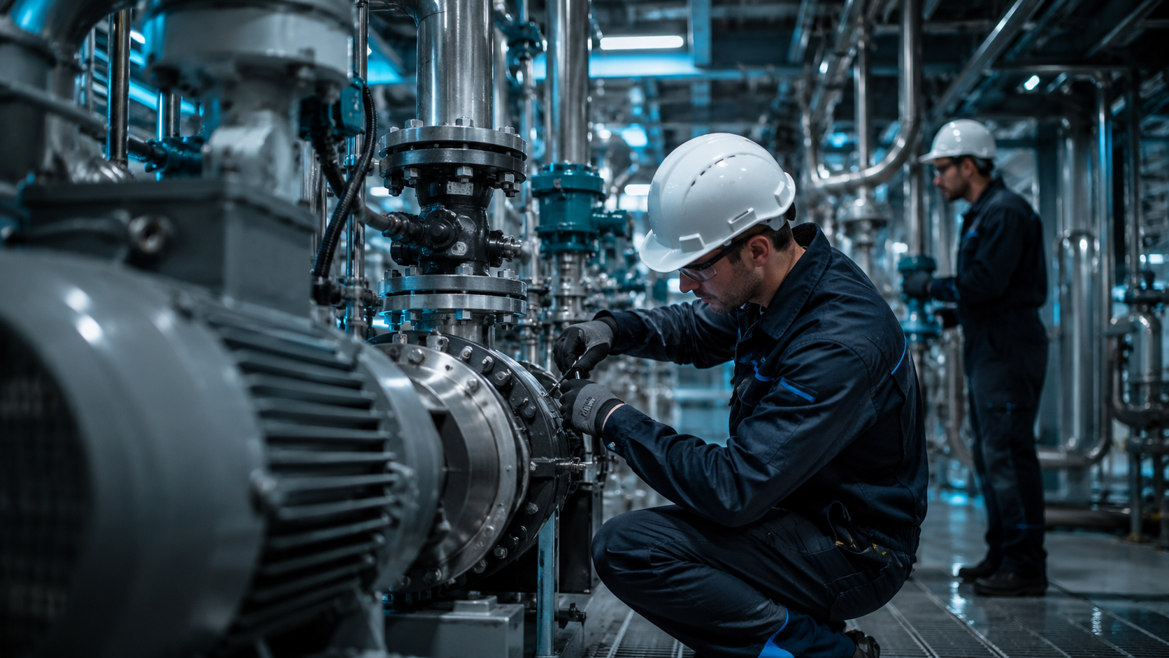 Profissional realizando manutenção em equipamento industrial